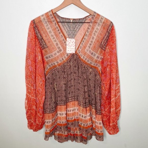 Free People Aliyah Printed Tunic Top V Neck - Picture 2 of 6